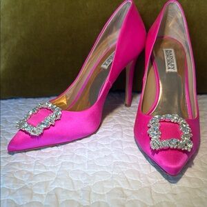 Badgley Mischka Pink Heels with Crystal Buckle